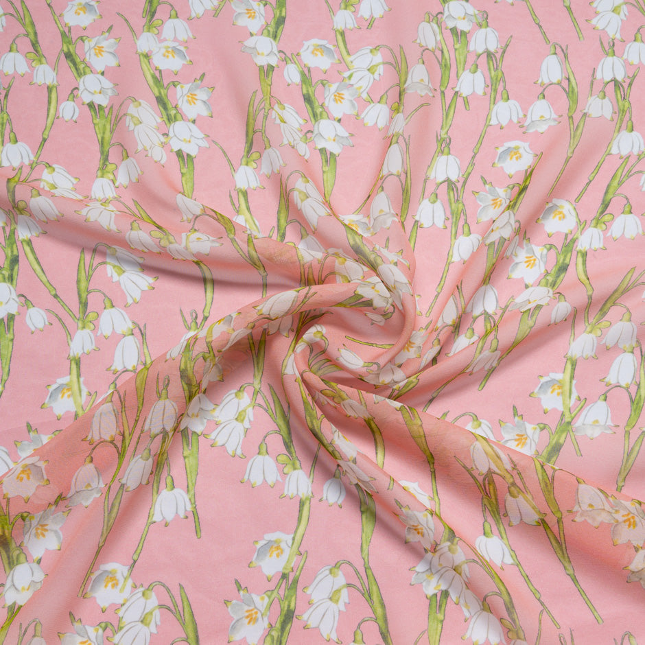 White Snow Drop Salmon Pink Silk Georgette (A 1m Piece)