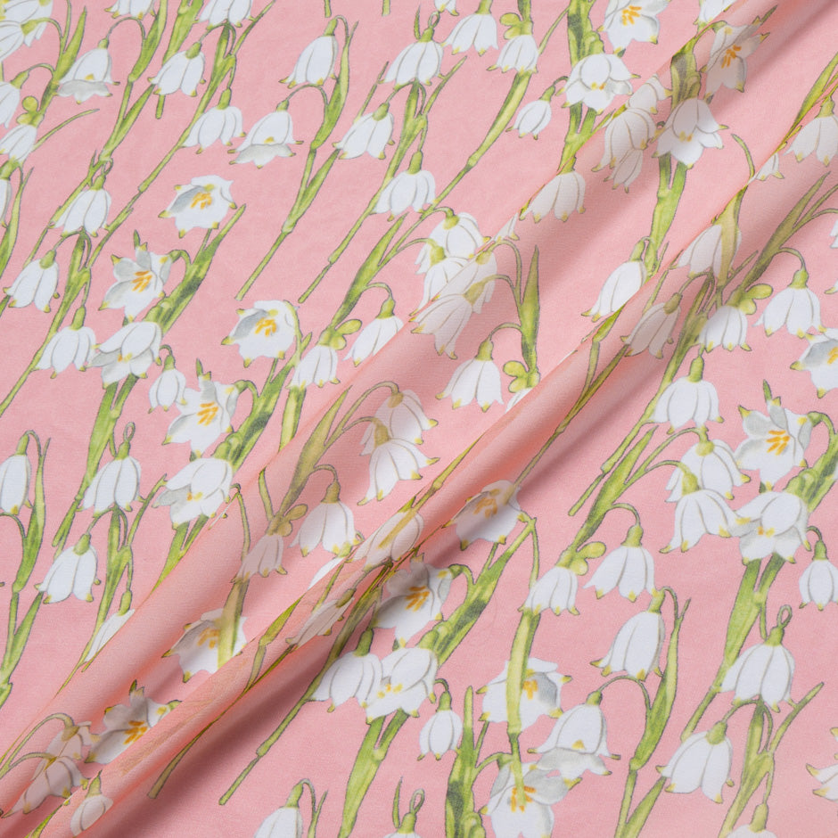 White Snow Drop Salmon Pink Silk Georgette (A 1m Piece)