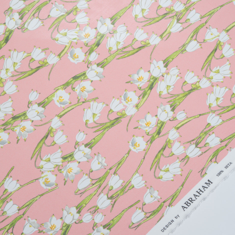 White Snow Drop Salmon Pink Silk Georgette (A 1m Piece)