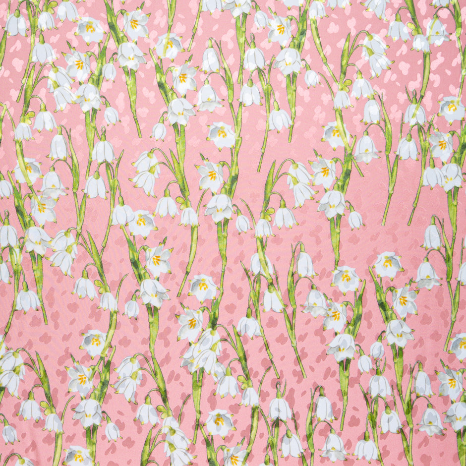 White Lily of the Valley Salmon Pink Silk Jacquard
