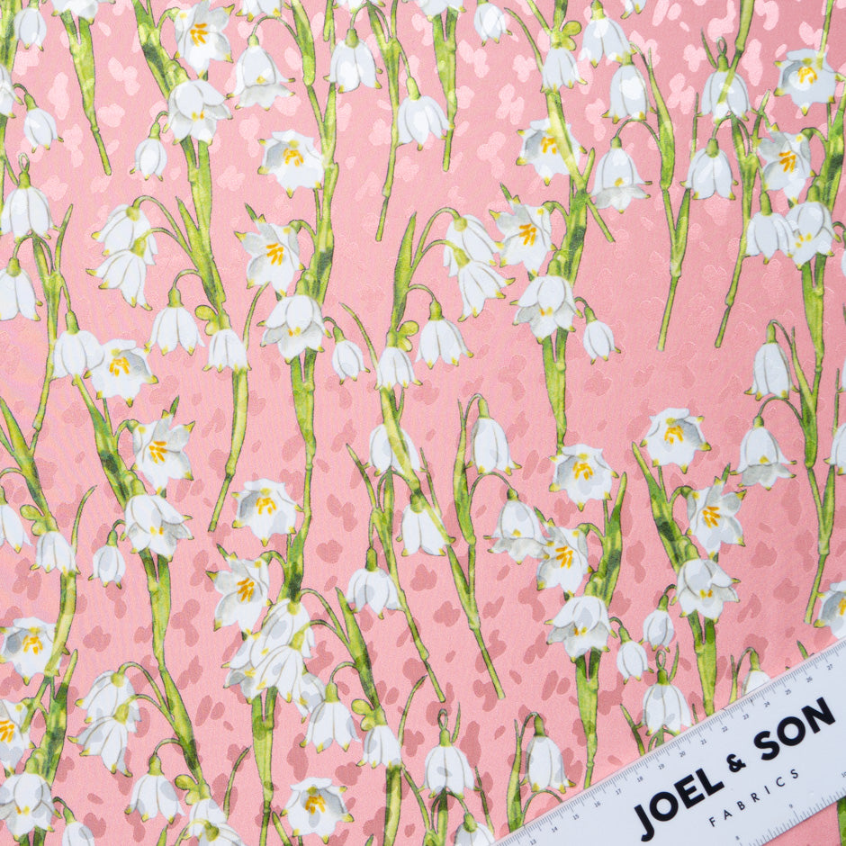 White Lily of the Valley Salmon Pink Silk Jacquard