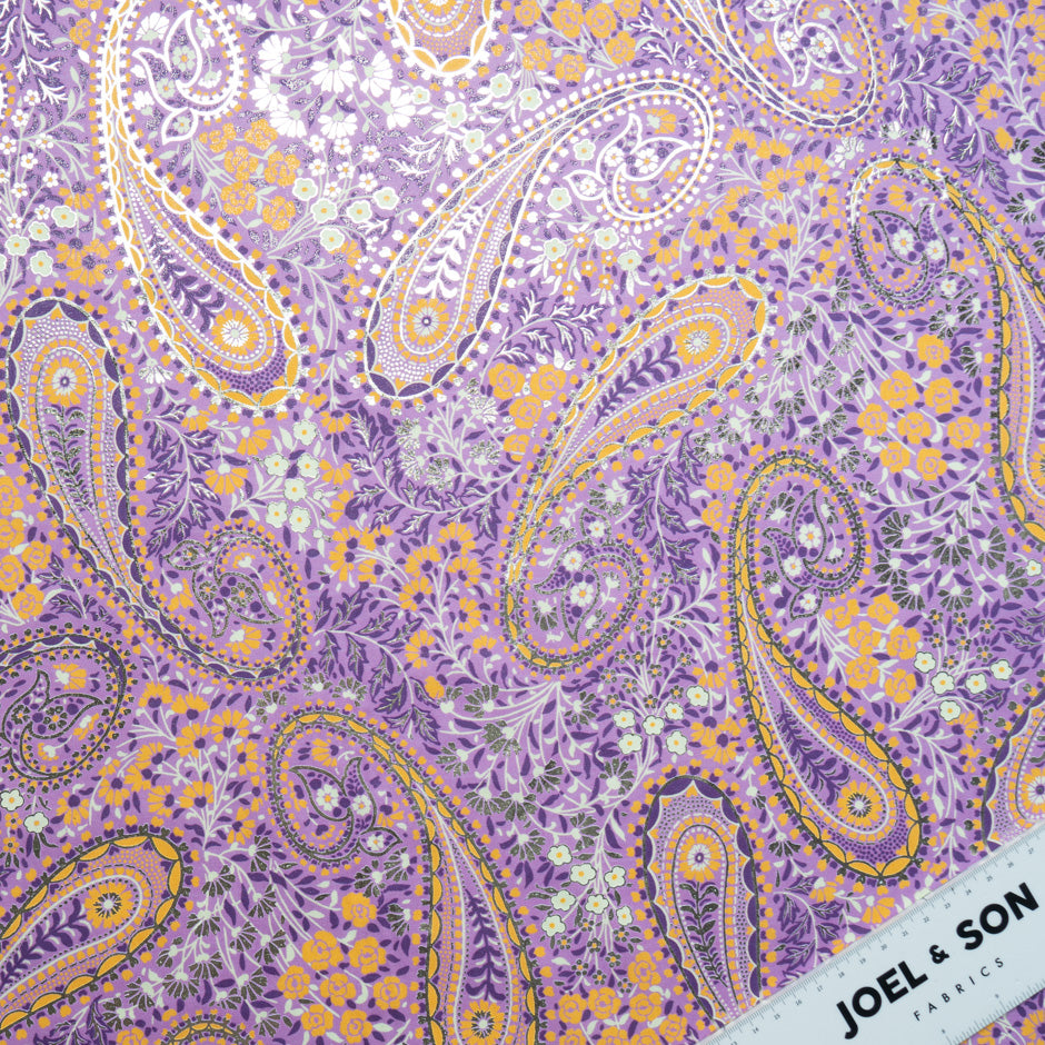 Orange Floral & Paisley Vision Printed Purple Luxury Cotton