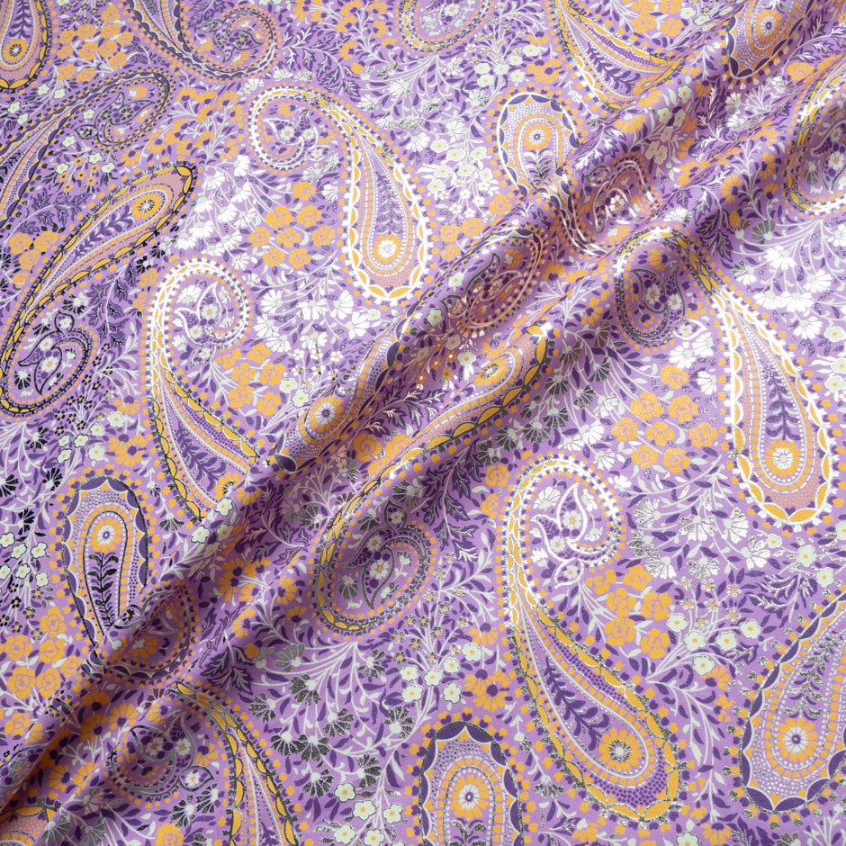 Orange Floral & Paisley Vision Printed Purple Luxury Cotton