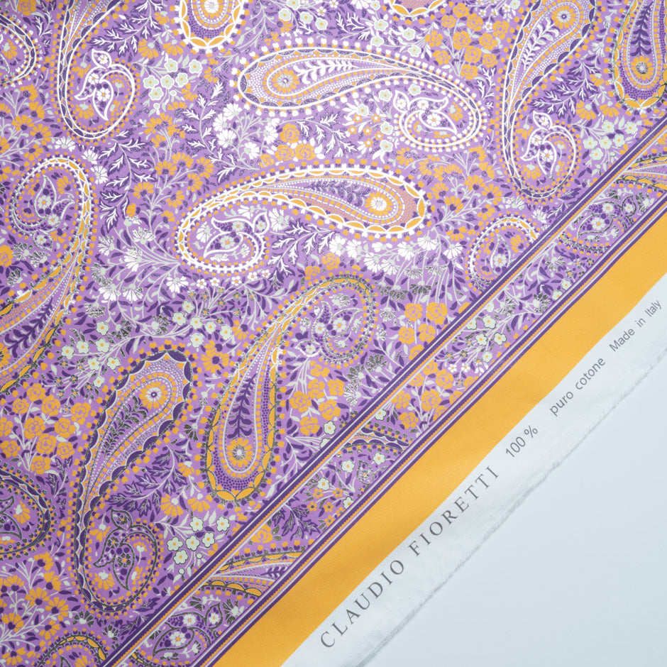 Orange Floral & Paisley Vision Printed Purple Luxury Cotton