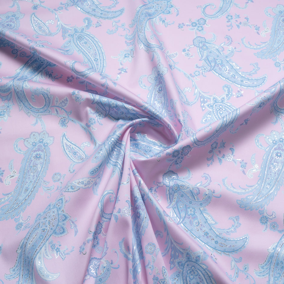 Sky Blue Vision Printed Baby Pink Metallic Cotton