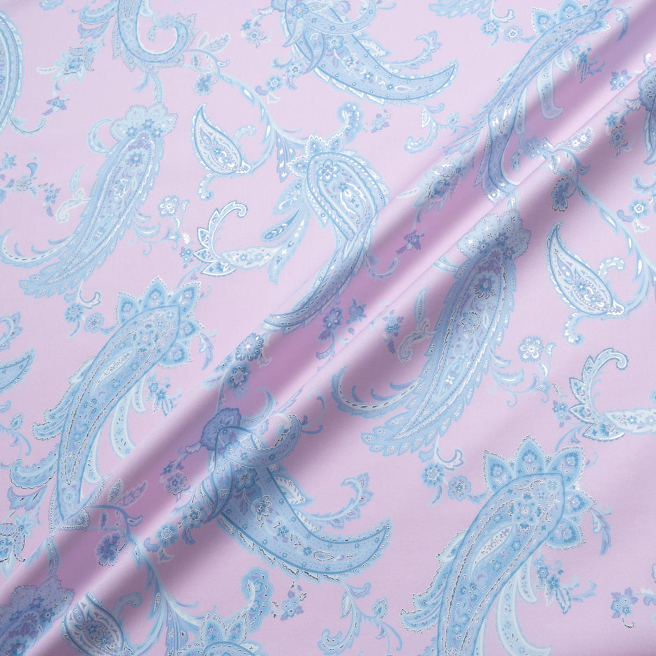 Sky Blue Vision Printed Baby Pink Metallic Cotton