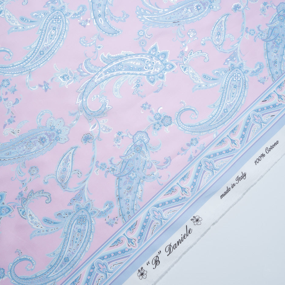 Sky Blue Vision Printed Baby Pink Metallic Cotton