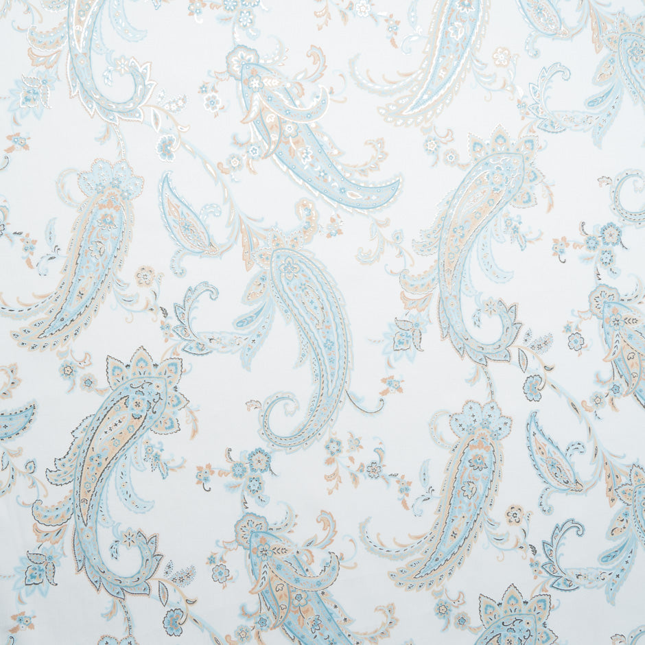 Pale Blue & Beige Vision Printed White Metallic Cotton