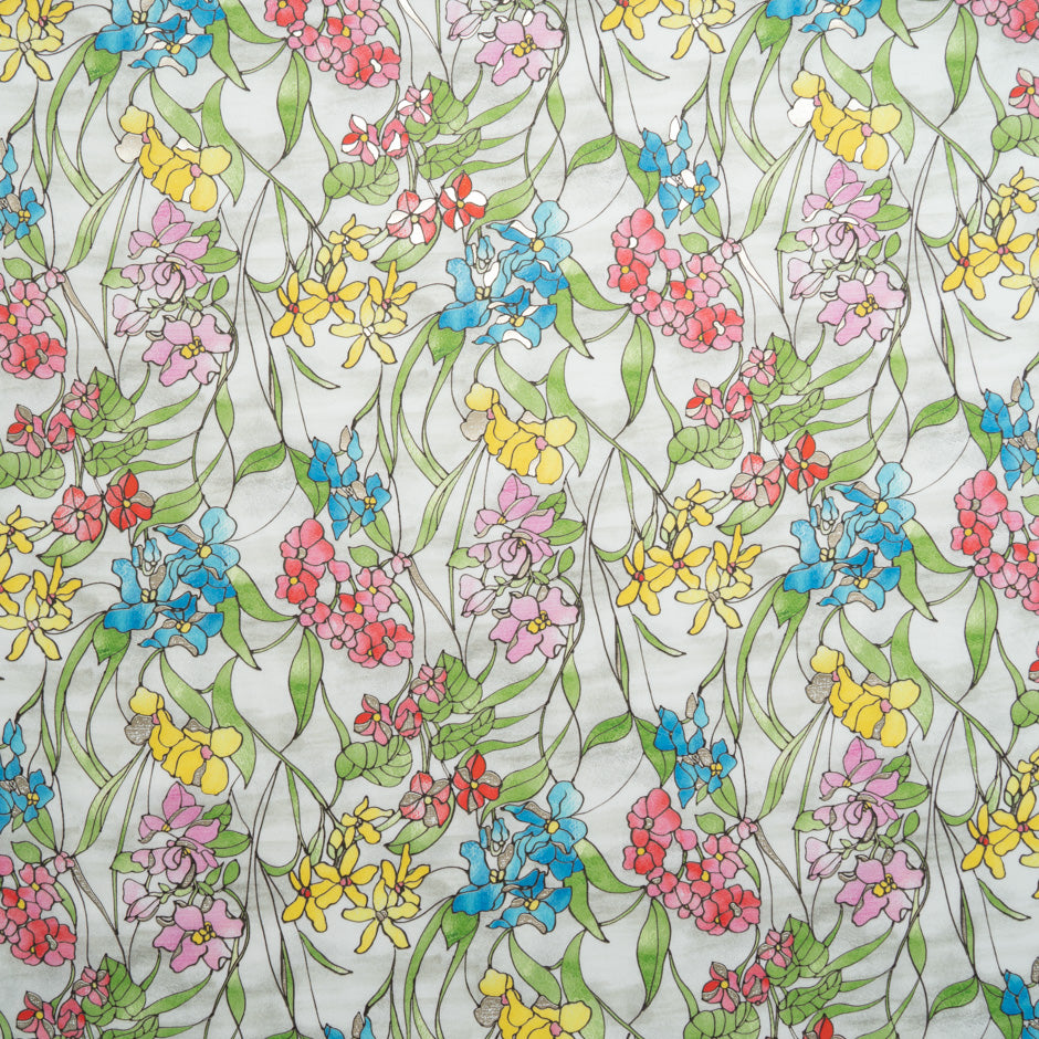 Multi Floral Vision Printed Off-White Luxury Cotton