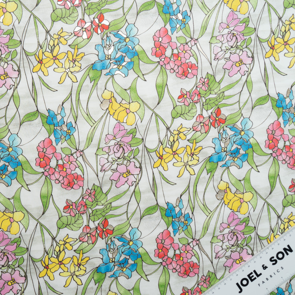 Multi Floral Vision Printed Off-White Luxury Cotton