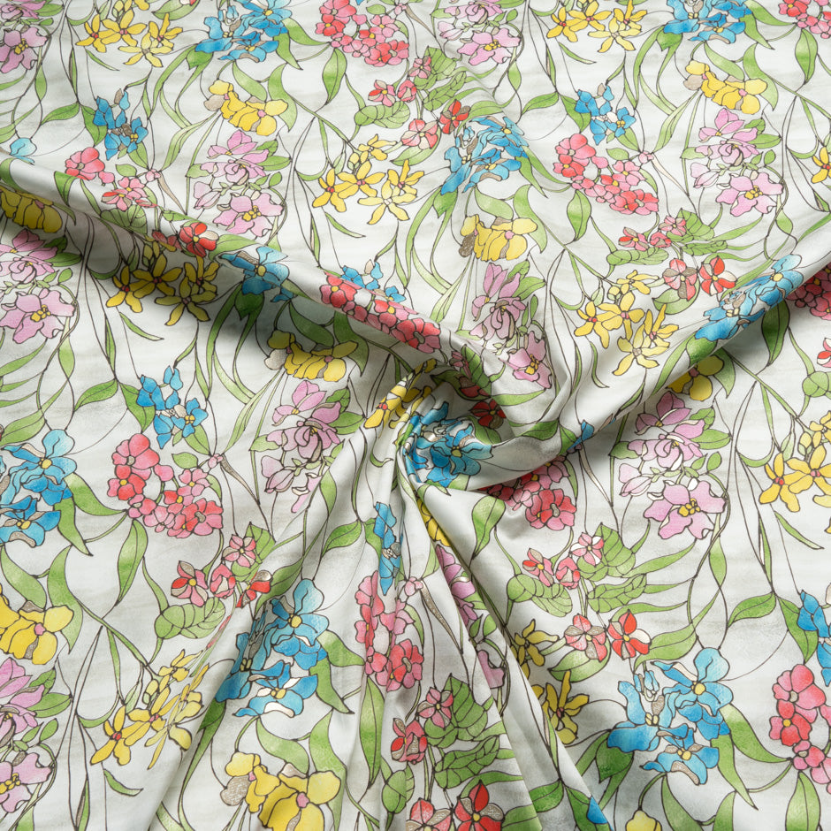 Multi Floral Vision Printed Off-White Luxury Cotton