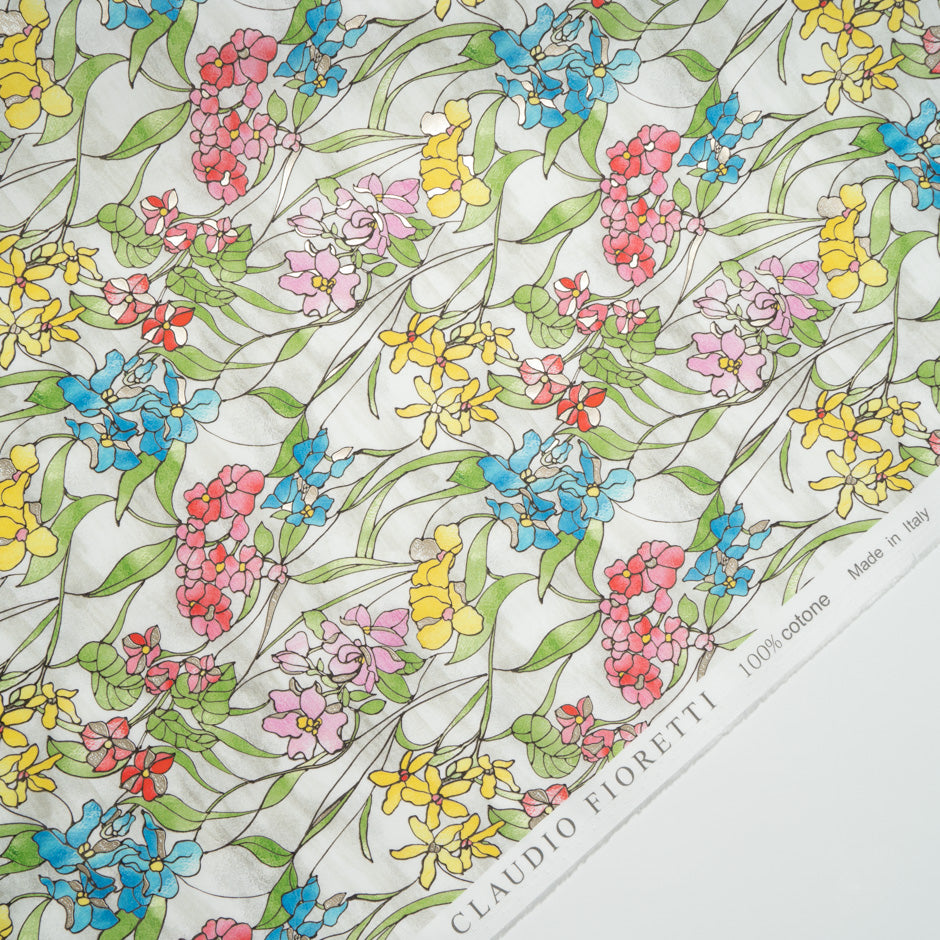 Multi Floral Vision Printed Off-White Luxury Cotton
