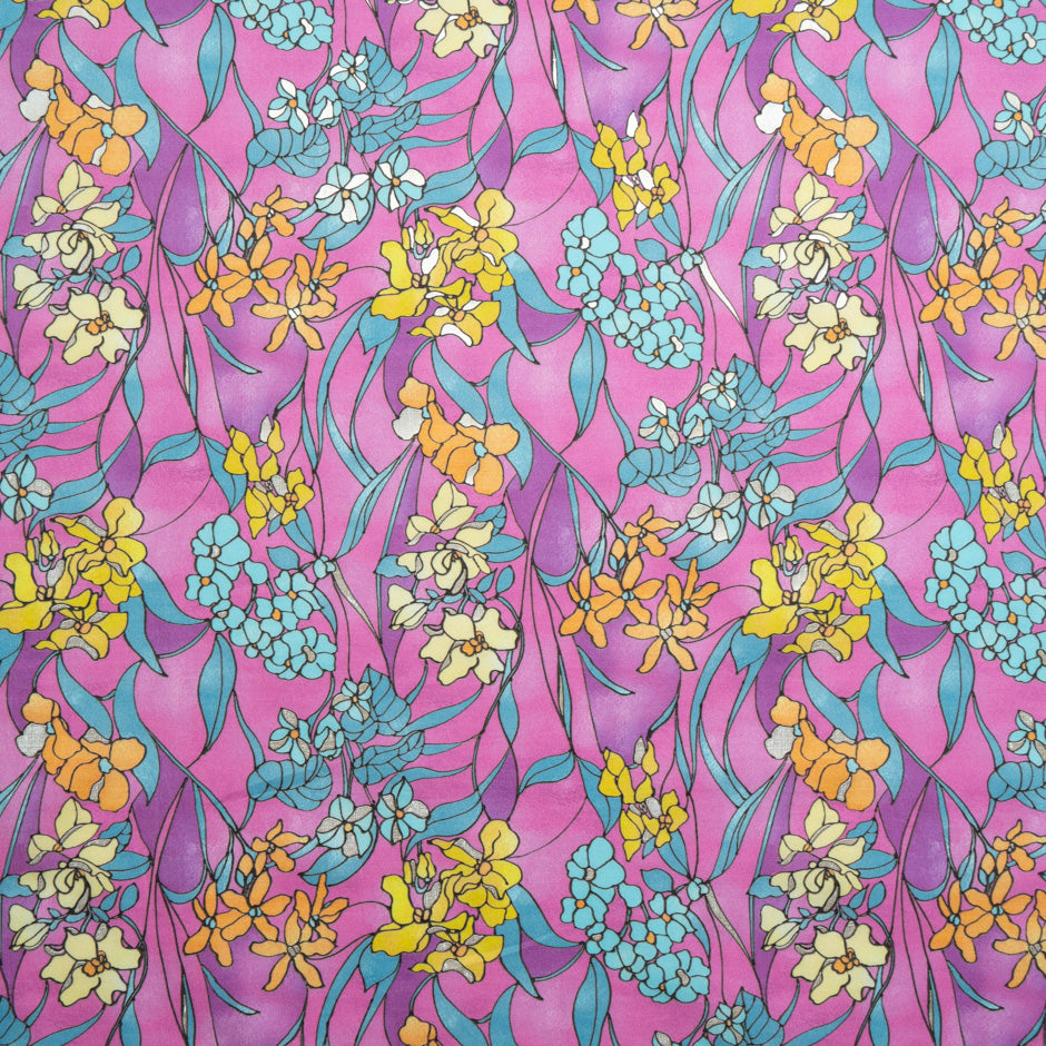 Multi Floral Vision Printed Pink Luxury Cotton