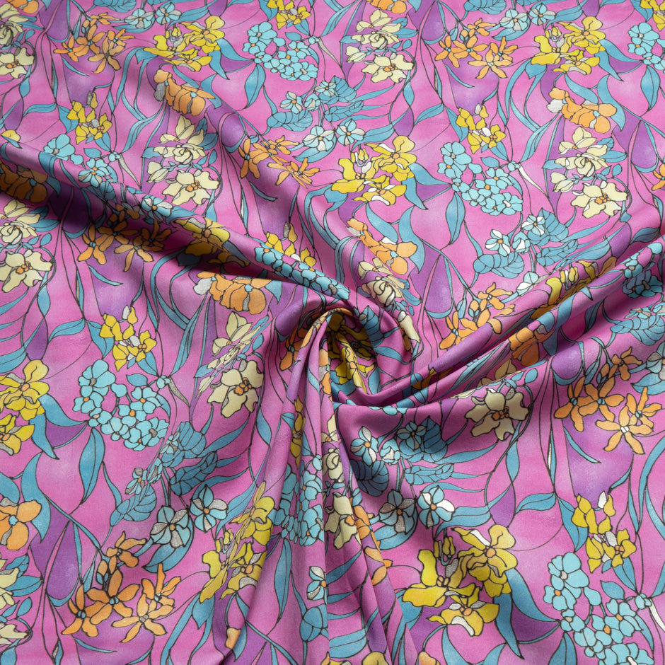 Multi Floral Vision Printed Pink Luxury Cotton