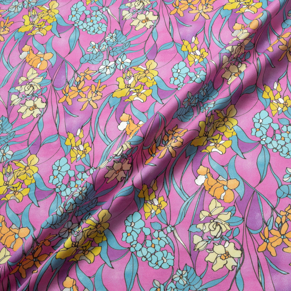 Multi Floral Vision Printed Pink Luxury Cotton