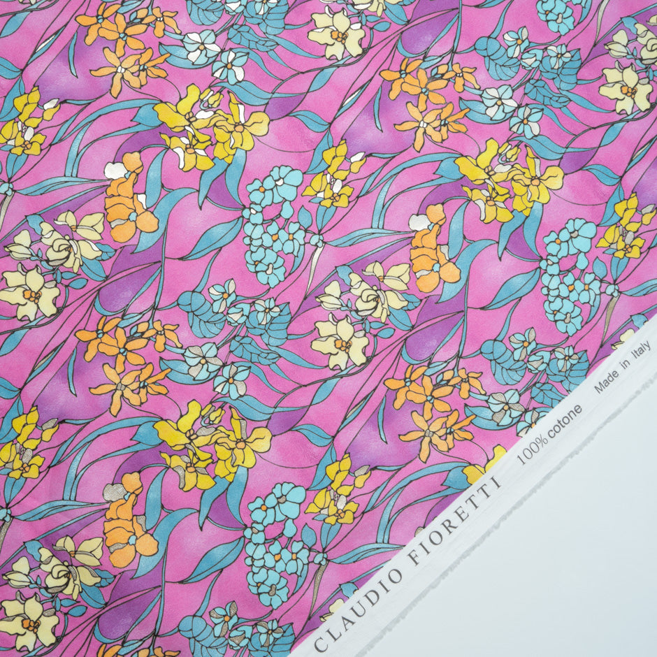 Multi Floral Vision Printed Pink Luxury Cotton