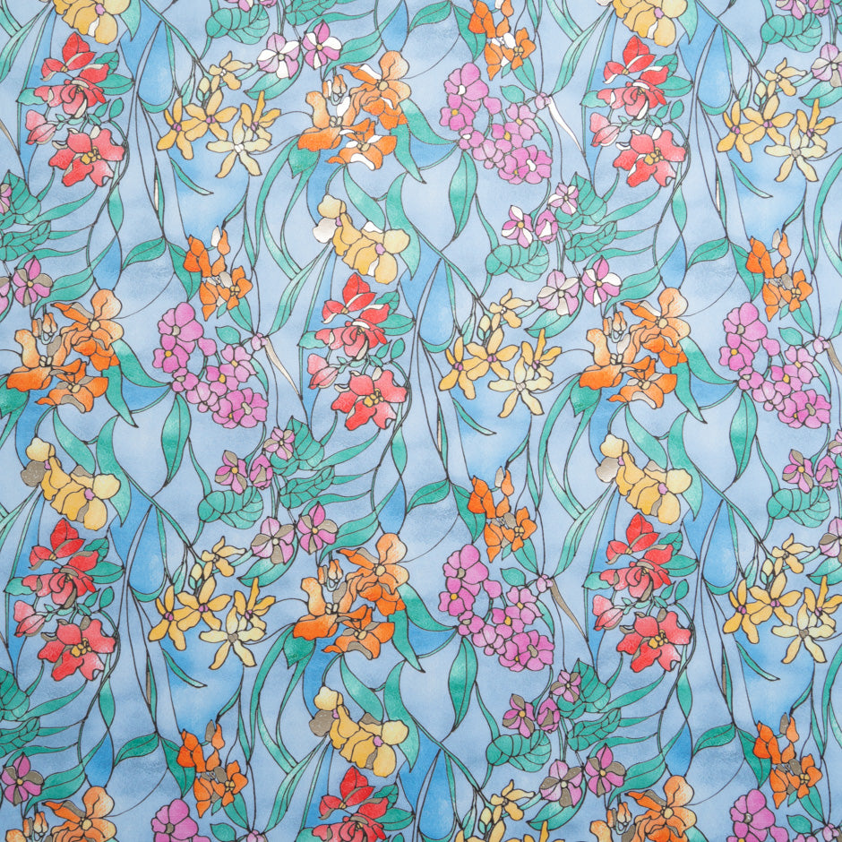 Multi Floral Vision Printed Blue Luxury Cotton