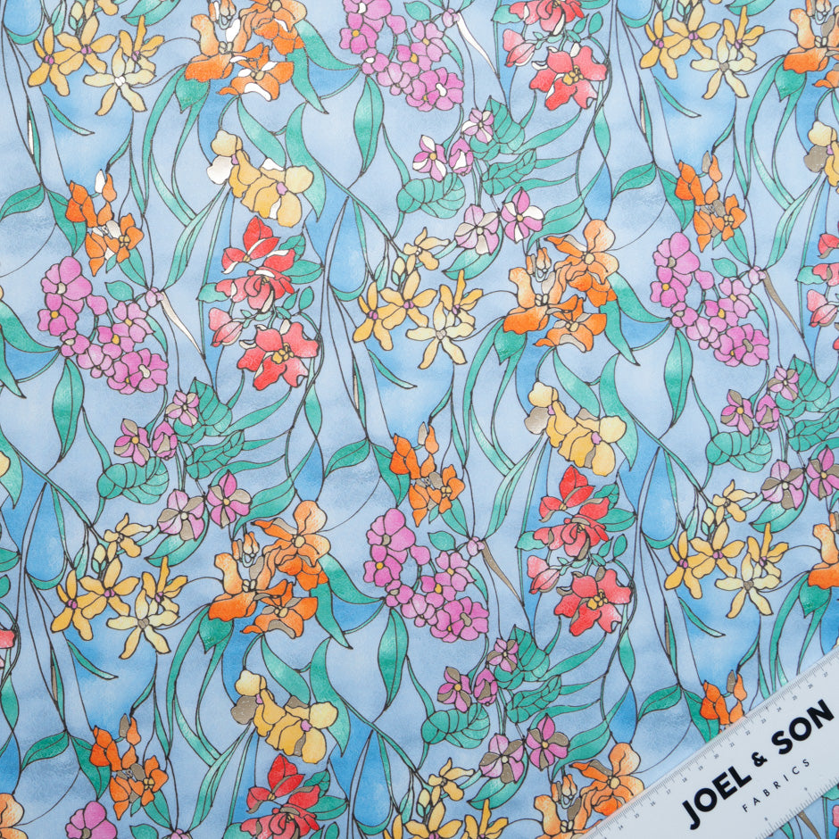 Multi Floral Vision Printed Blue Luxury Cotton