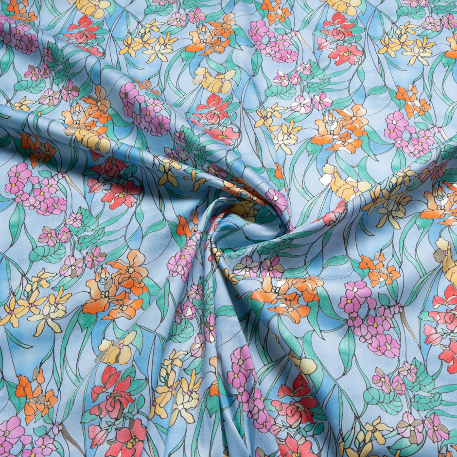 Multi Floral Vision Printed Blue Luxury Cotton