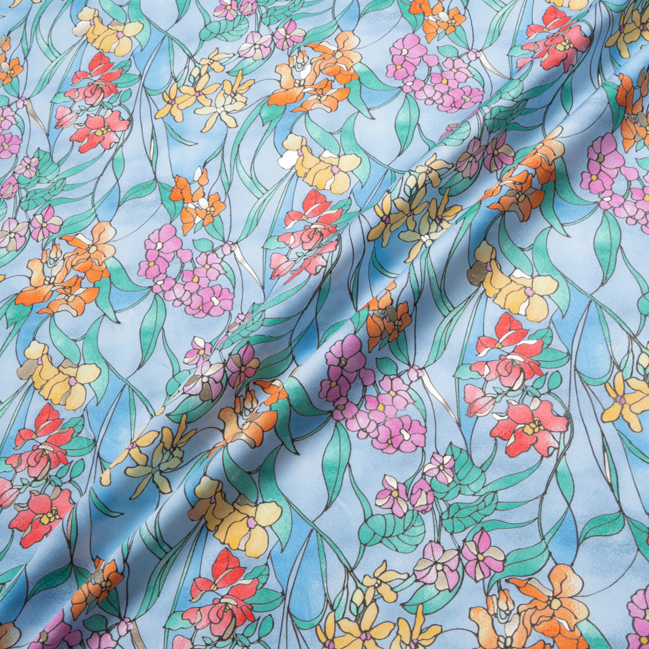Multi Floral Vision Printed Blue Luxury Cotton