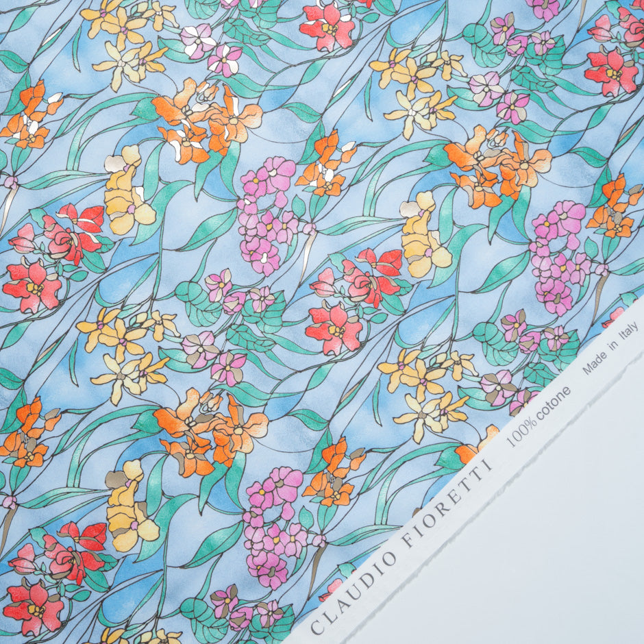 Multi Floral Vision Printed Blue Luxury Cotton