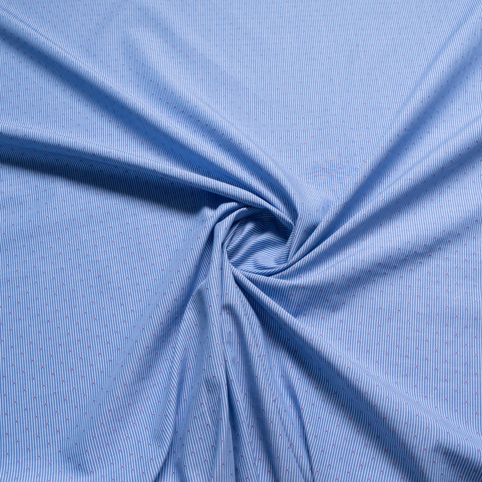 Rich Blue Pinstripe & Pink Tirangle Jacquard Cotton