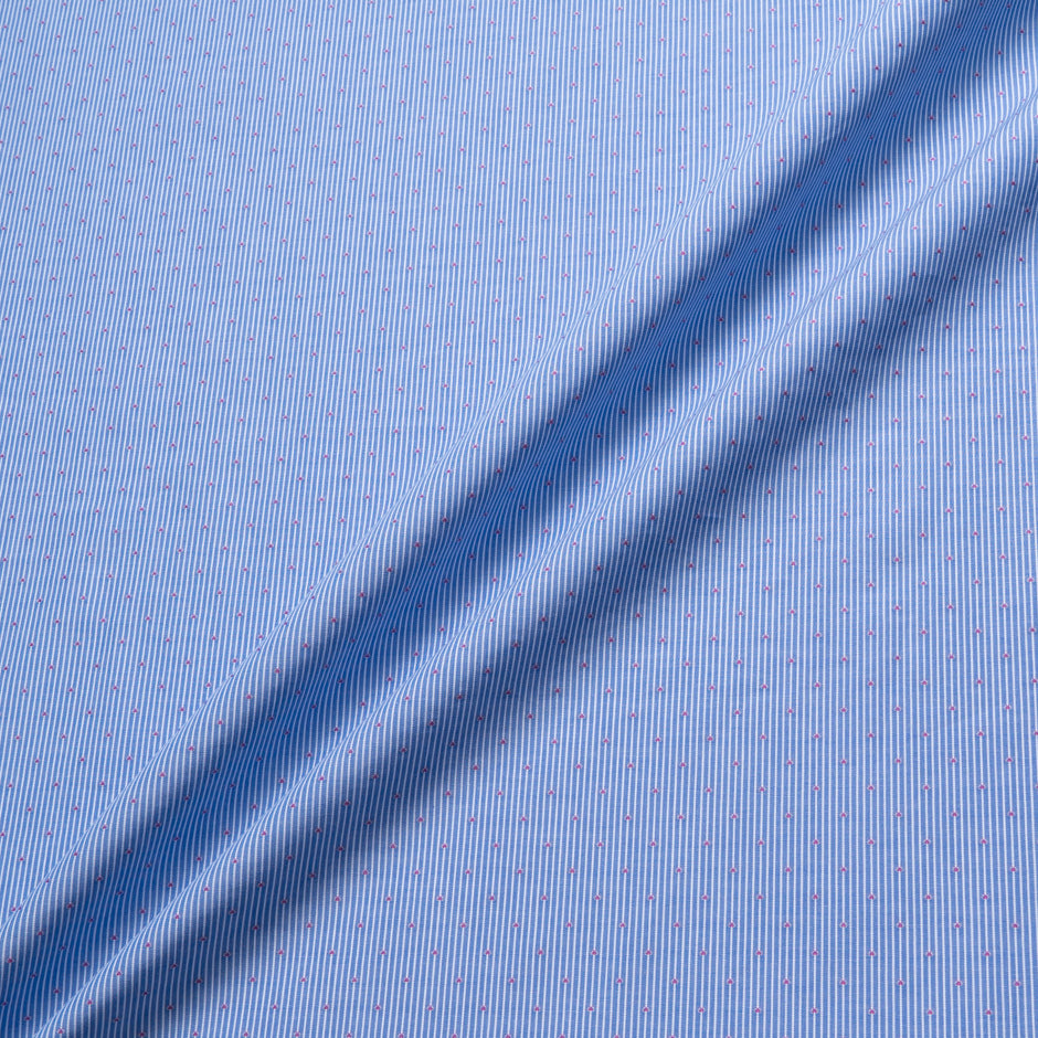 Rich Blue Pinstripe & Pink Tirangle Jacquard Cotton