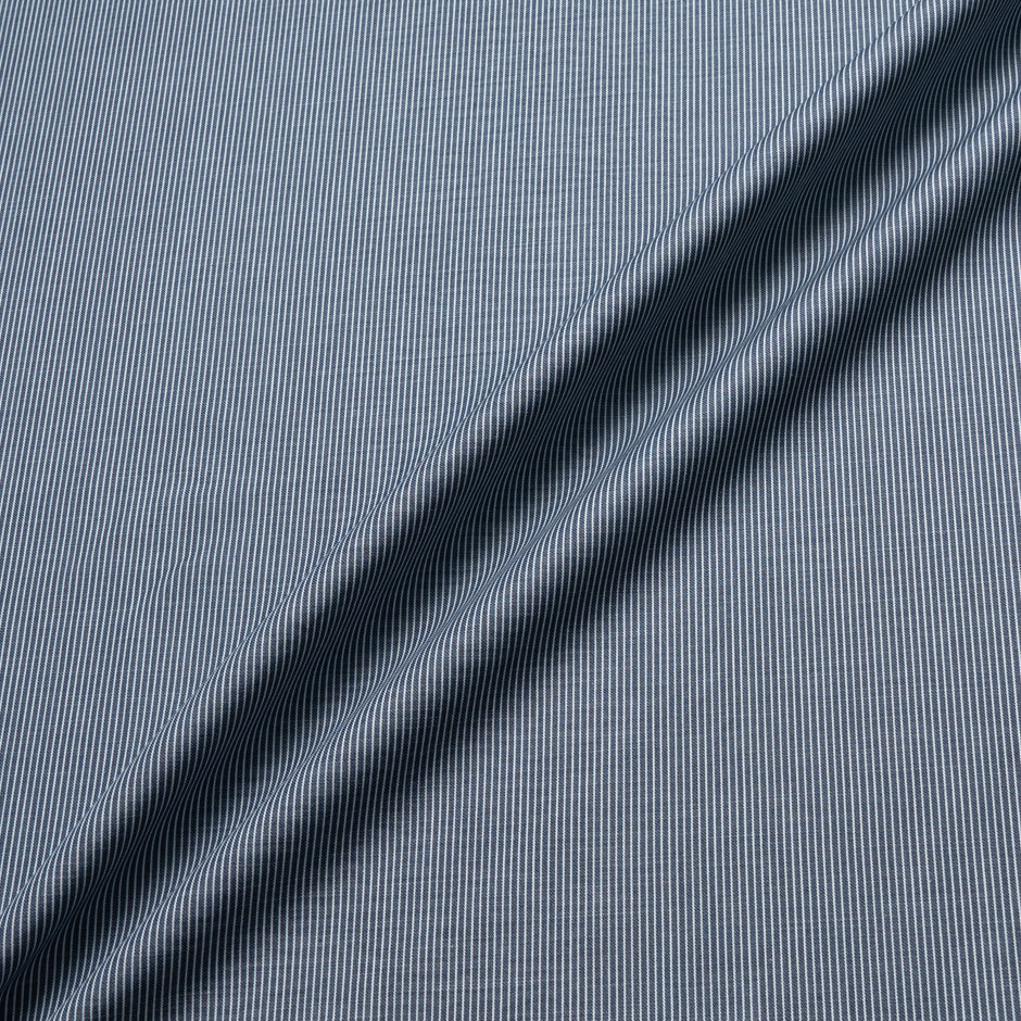 Fine Dark Blue Striped Pure Cotton Shirting