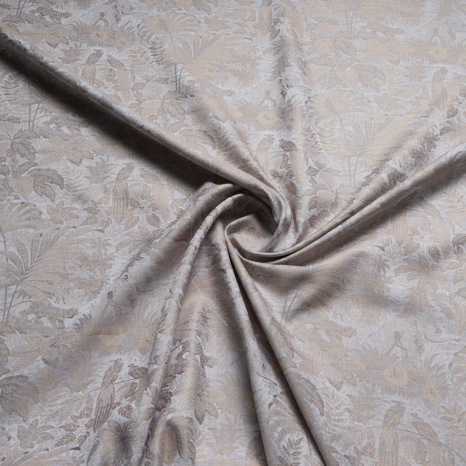 Pale Grey & Beige Floral Jacquard Pure Cotton