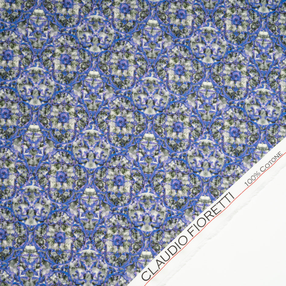 Electric Blue Geo Printed Pure Cotton