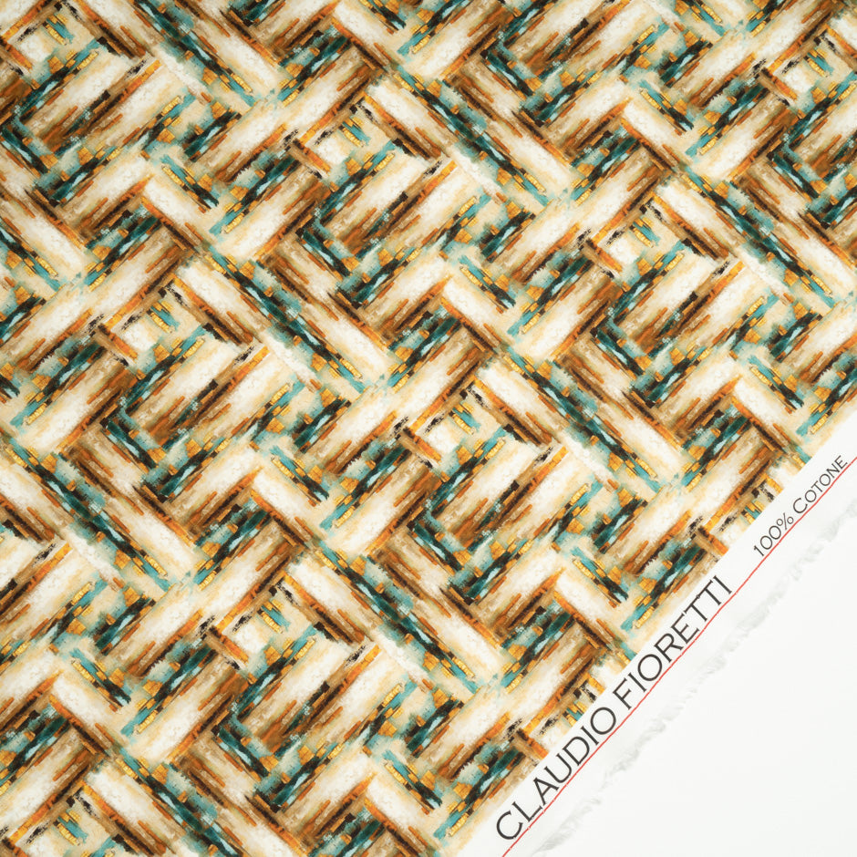Orange, Beige & Teal Printed Pure Luxury Cotton