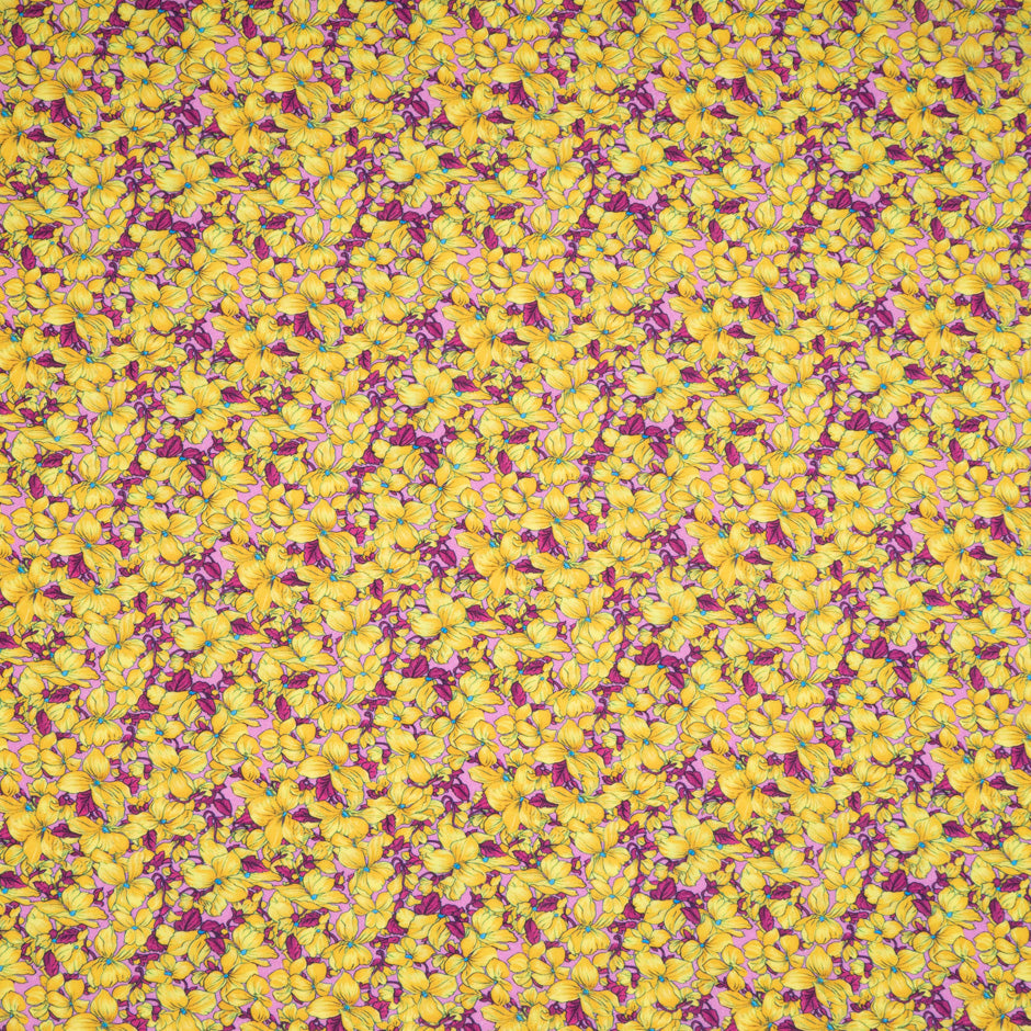 Yellow Floral Printed Pink Pure Luxury Cotton (A 3m Piece)