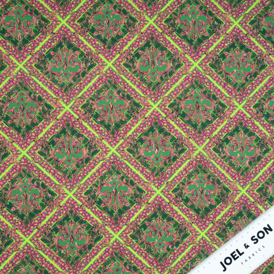Pink & Fluorescent Green Printed Pure Luxury Cotton
