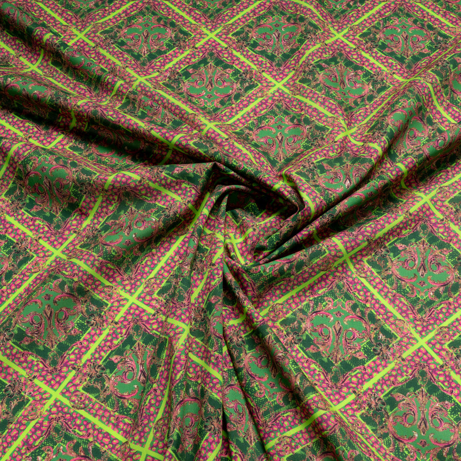 Pink & Fluorescent Green Printed Pure Luxury Cotton