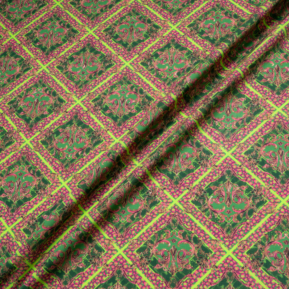 Pink & Fluorescent Green Printed Pure Luxury Cotton