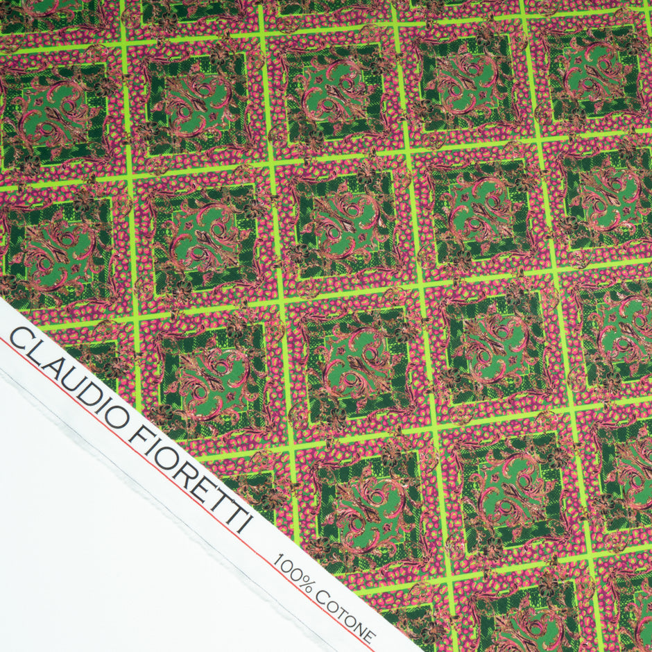 Pink & Fluorescent Green Printed Pure Luxury Cotton