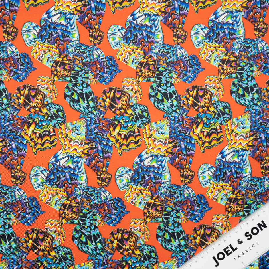 Multi-Coloured Patterned Orange Printed Silk Twill