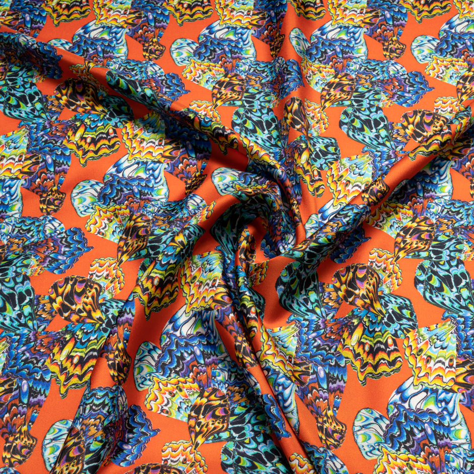 Multi-Coloured Patterned Orange Printed Silk Twill