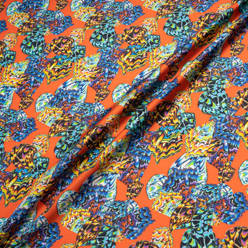Multi-Coloured Patterned Orange Printed Silk Twill