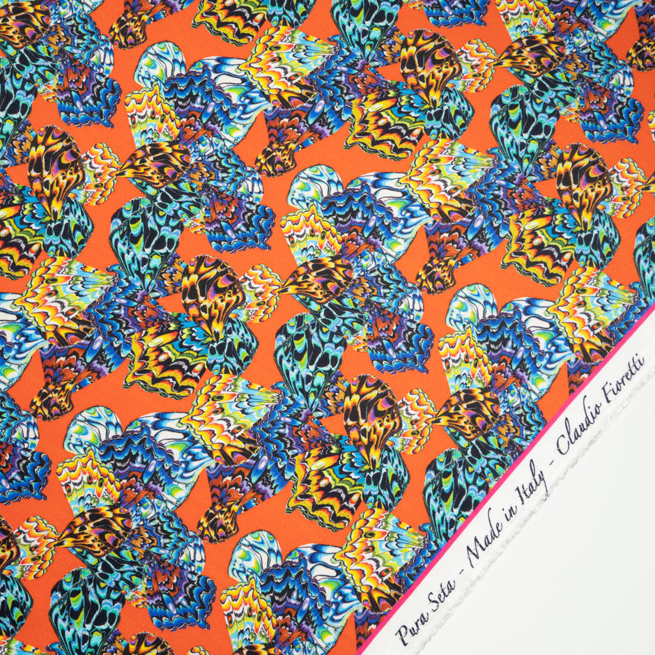 Multi-Coloured Patterned Orange Printed Silk Twill