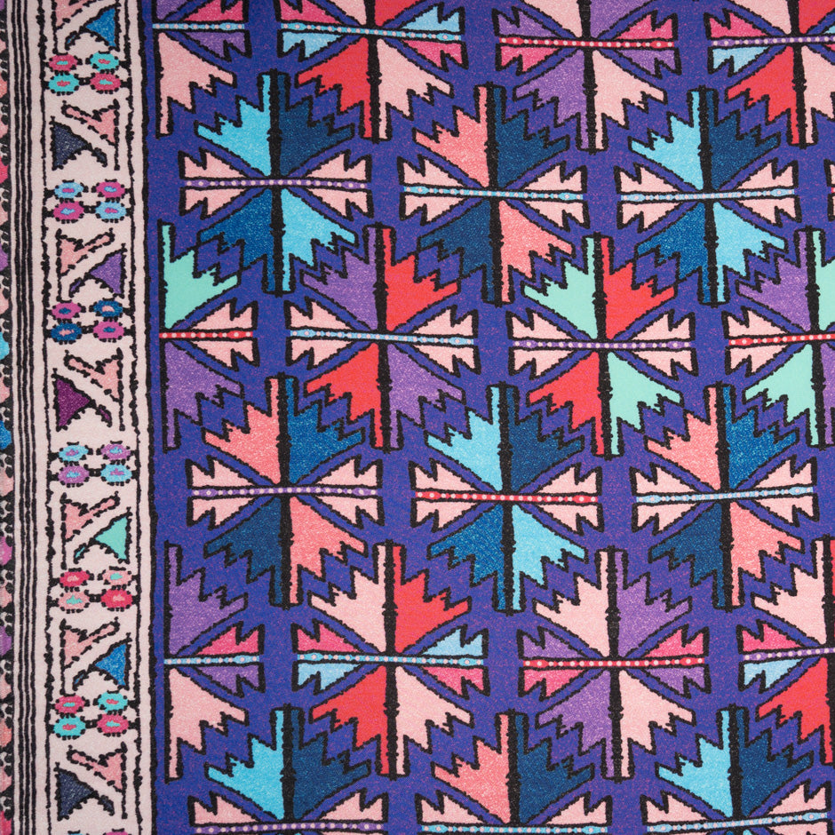 Aztec Printed Purple Pure Silk Twill