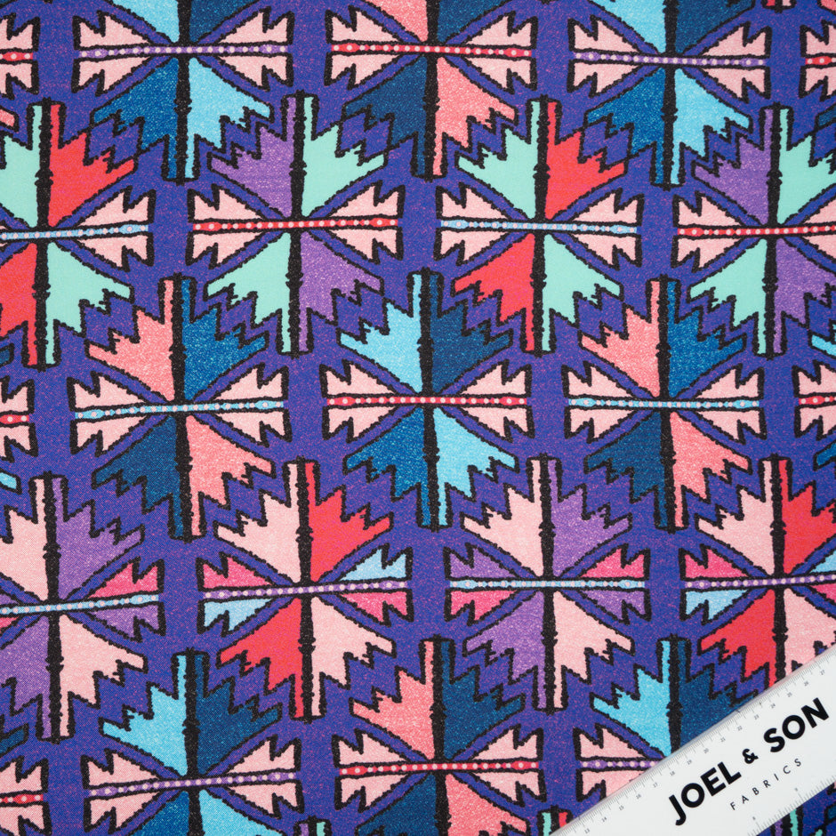 Aztec Printed Purple Pure Silk Twill