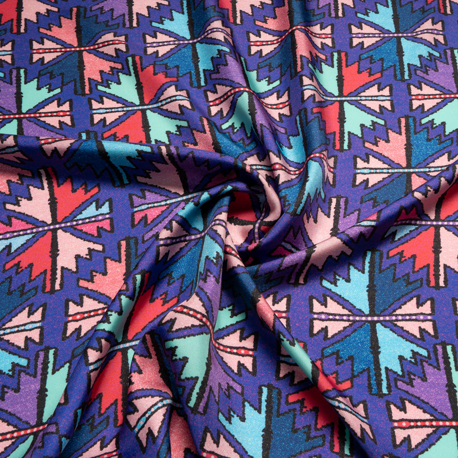 Aztec Printed Purple Pure Silk Twill