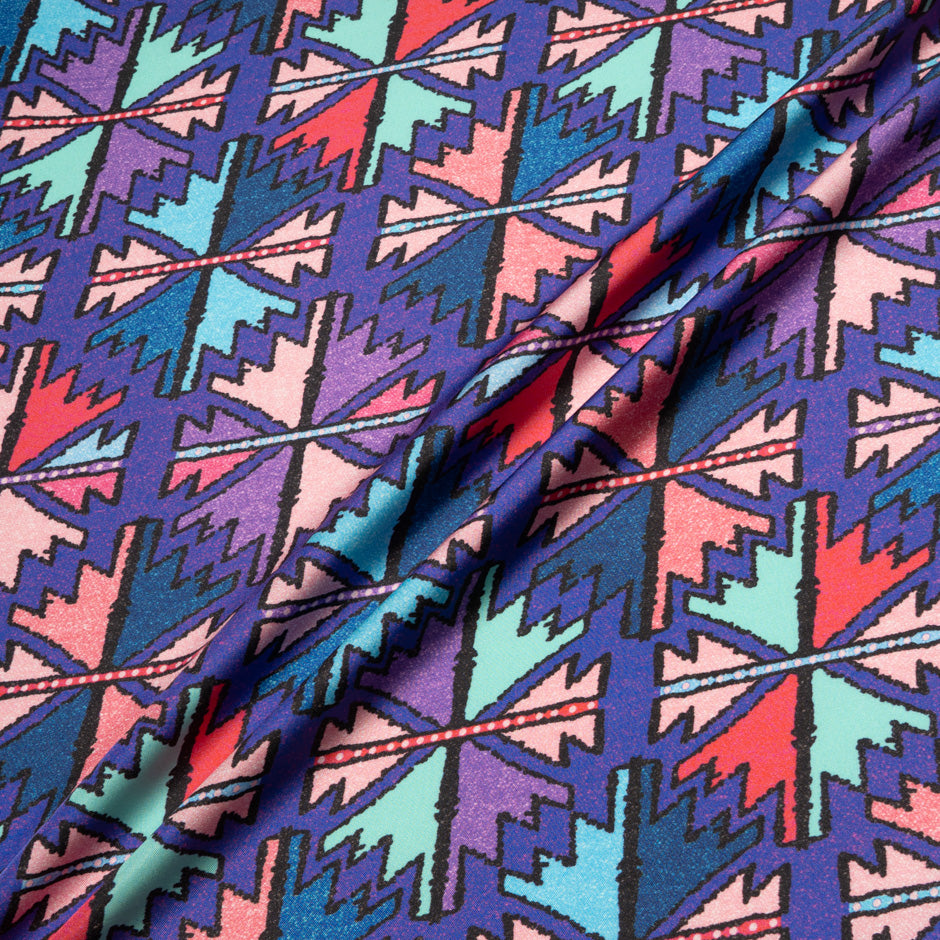 Aztec Printed Purple Pure Silk Twill