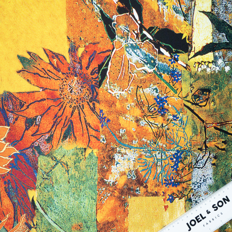 Abstract Patchwork Floral Printed Pure Silk Twill