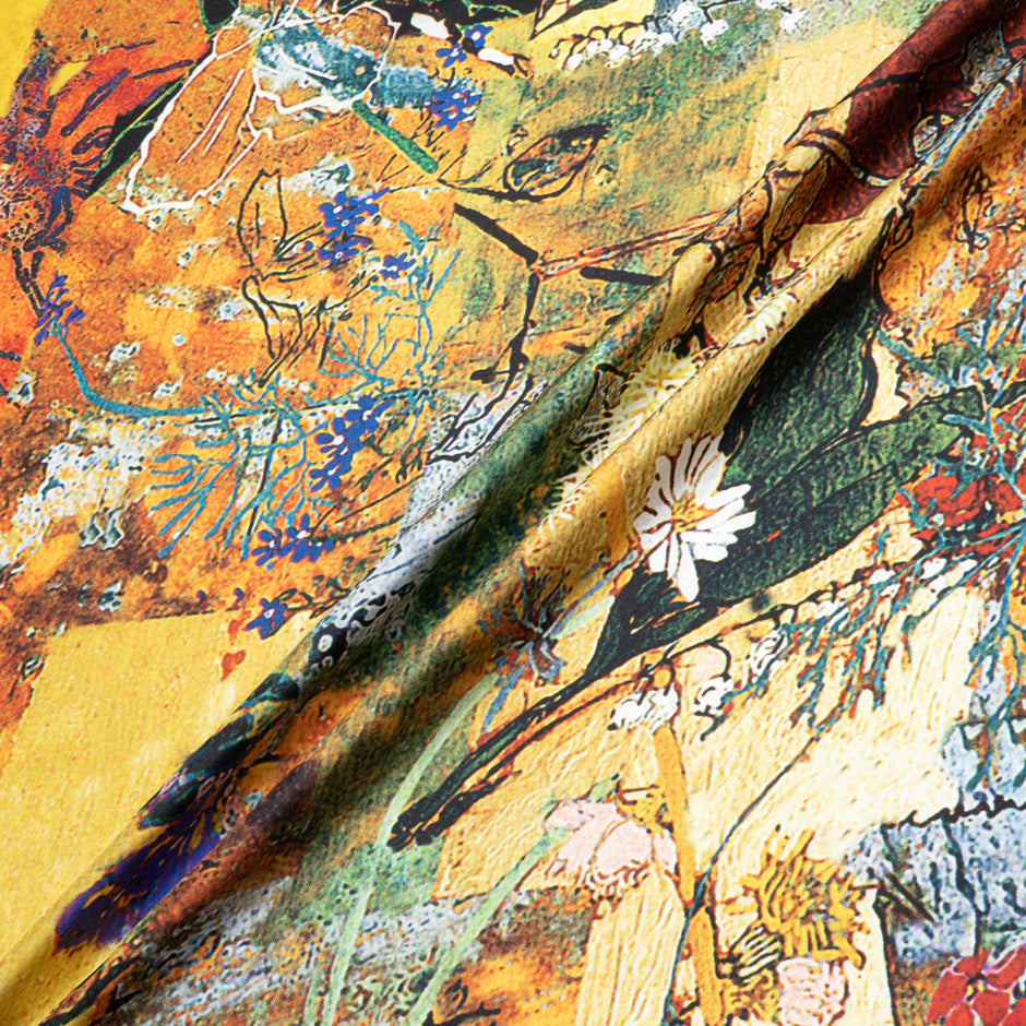 Abstract Patchwork Floral Printed Pure Silk Twill
