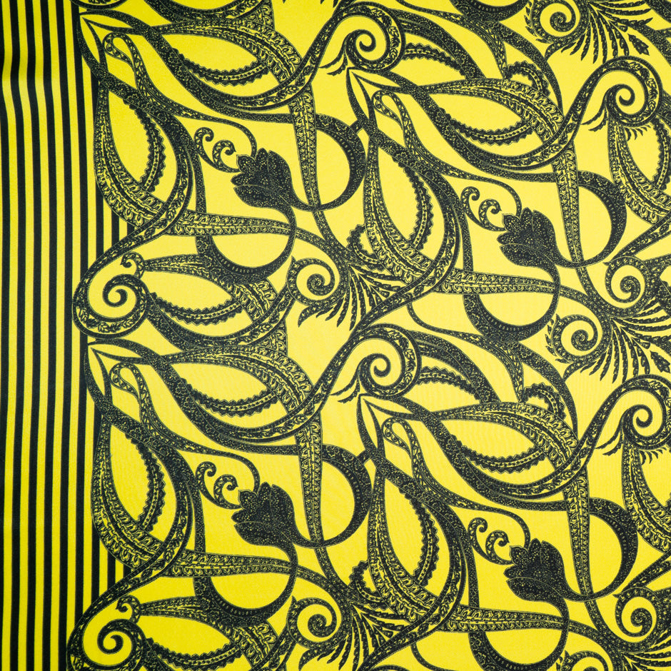 Black Patterned Canary Yellow Printed Silk Twill