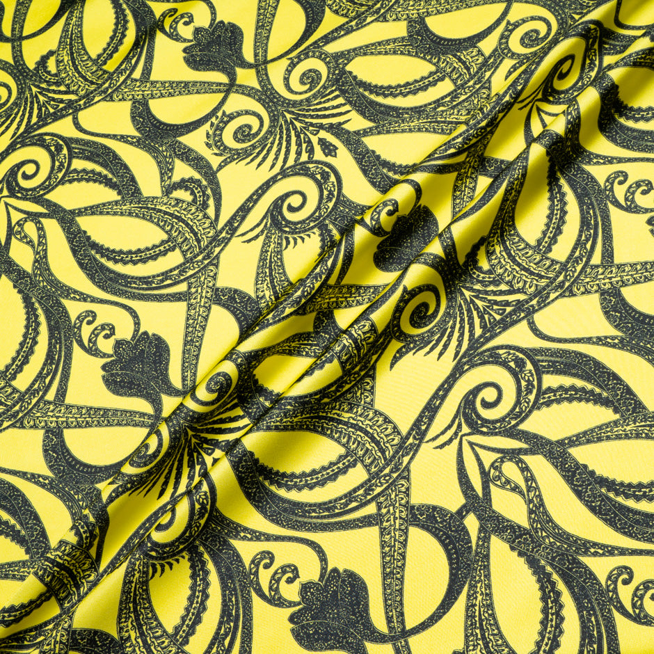 Black Patterned Canary Yellow Printed Silk Twill