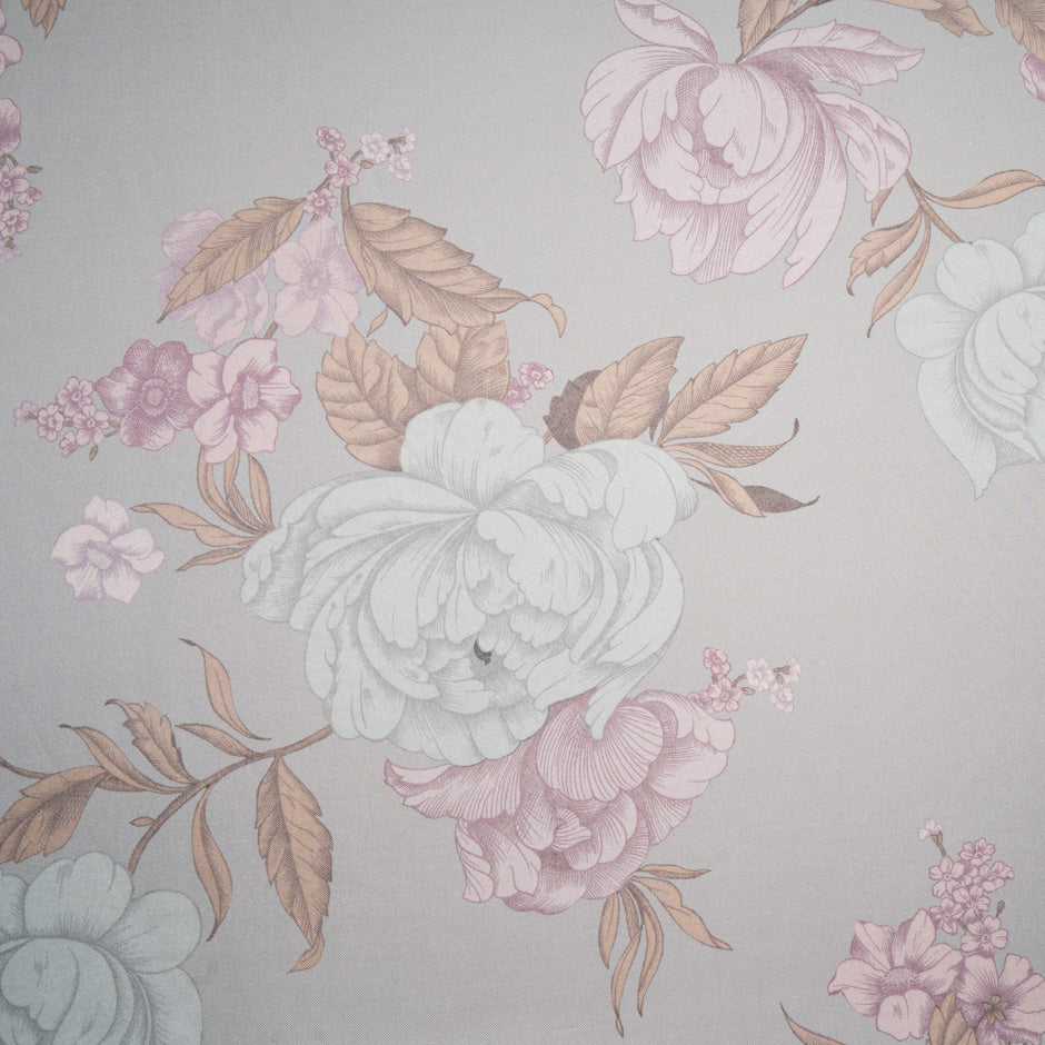 Floral Printed Pale Grey Silk Twill