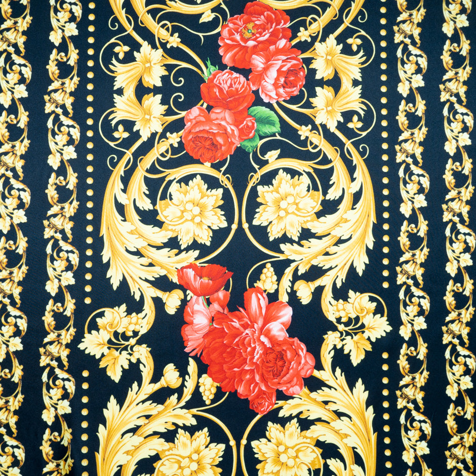 Red Rose & Yellow Baroque Printed Silk Twill